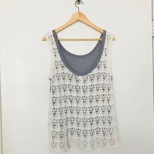 🍁Free People Gray Pocket High Low Tee w/Crochet